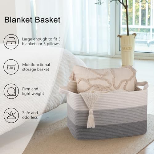 OIAHOMY Woven Blanket Basket Laundry Basket Dog Toy Basket Gradient Grey - Image 6