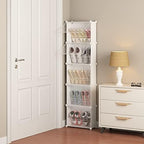 MAGINELS 5-Tier Slim Shoe Rack Organizer,Thin Storage Shelf for Closet,Hidden Shoes Cabinet for Small Spaces,Narrow Shelves for Wall Behind Door,Entryway,White by MAGINELS