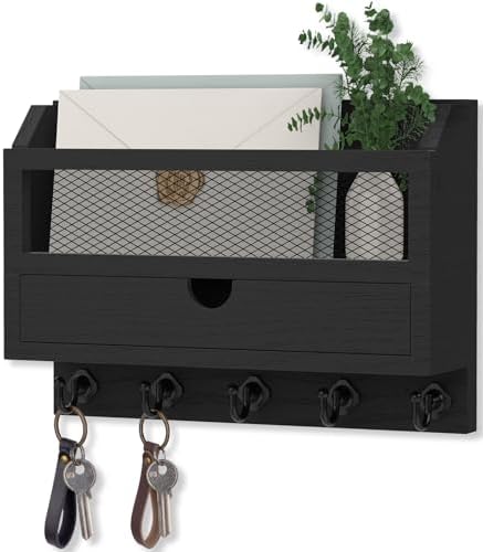 Nekon Key and Mail Holder for Wall, Key Organizer with Drawer, Black by NekonDesign
