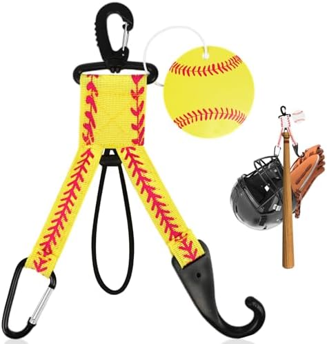 Yellow Softball Dugout Organizer Bat Rack Bag Fence Hook Helmet Holder Glove Clip Backpack Water Bottle Hanger with DIY Name Luggage Tags Softball Team Gift for Girl Gear Travel Accessory by Eyourlife