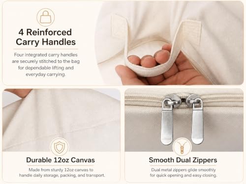 DoYiKe Soft Large Canvas Comforter Storage Bags with Four Carrying Handles and Clear Window, Closet Organizer for Clothing, Blankets Sheets Pillows and Bedding, 80L, 6 Pack, Beige - Image 7