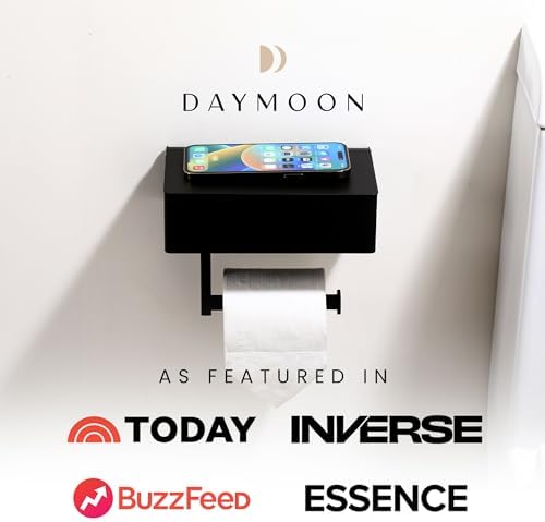 Day Moon™ Matte Black Toilet Paper Holder with Shelf & Wipe Storage, Bathroom Roll Holder with Built-in Wipe & Tampon Holder, Wall Mounted Flushable Wipe Dispenser - Image 4