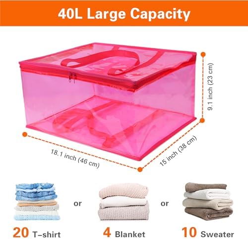 Vieshful Pink 40L Clear Clothes Storage Bag with Zipper 3 Pack - Image 2