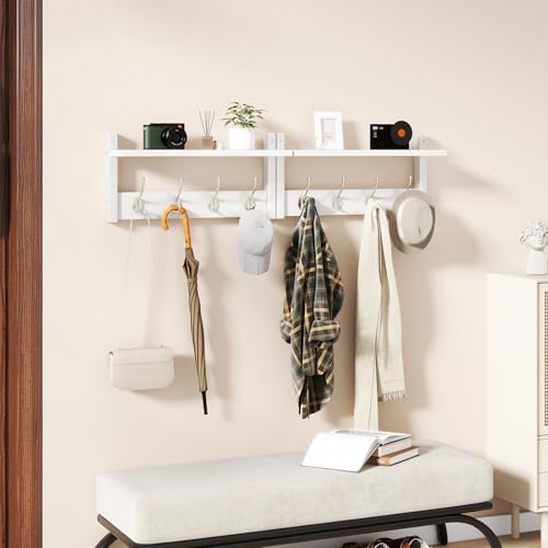 YMYNY Coat Rack Wall Mount with Shelf and Hooks, White UHWS001W-2 - Image 4