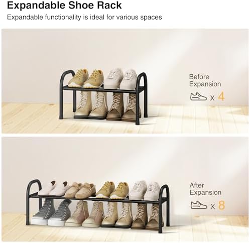 STO STO Expandable Shoe Organizer, 1-Tier Metal Shoe Rack for Closet, Up to 8 Pairs Adjustable Storage for Front Door Entrance, Free Standing Organizer for Entryway, Black - Image 4