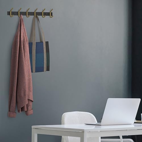 Coat Rack Wall Mount – Black and Gold Hook Rail with 6 Double Coat Hooks, 17 Inch Stainless Steel Wall Hooks for Entryway, Bathroom, Bedroom, Closet, Towel, Hat, Bag, Heavy Duty Organizer - Image 5