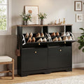 Nicetree Shoe Cabinet, 4 Flip Drawers Slim Black with Walnut Top Entryway by Nicetree