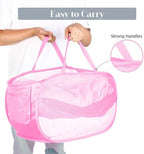 Durable Collapsible Laundry Baskets, Mesh Pop Up Laundry Hamper with Side Pocket, Foldable Clothes Storage Hamper with Reinforced Carry Handles for Laundry, Bathroom, Kids Room, Dorm or Travel Pink - Image 6