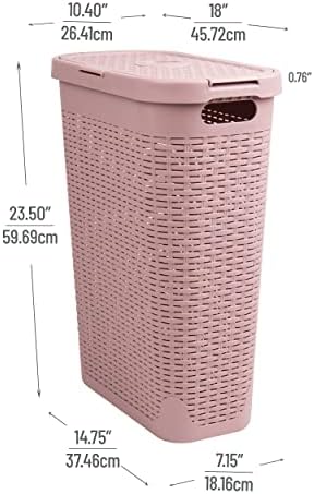 Mind Reader Slim Laundry Hamper with Lid, 40L Clothes Basket, Narrow Tapered Design with Ventilated Cutout Pattern, Plastic, Pink - Image 3