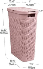 Mind Reader Slim Laundry Hamper with Lid, 40L Clothes Basket, Narrow Tapered Design with Ventilated Cutout Pattern, Plastic, Pink - Image 3