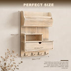 Rebee Vision Pine Wood Key Holder Wall Mount with Drawer, NaturalWood - Image 2