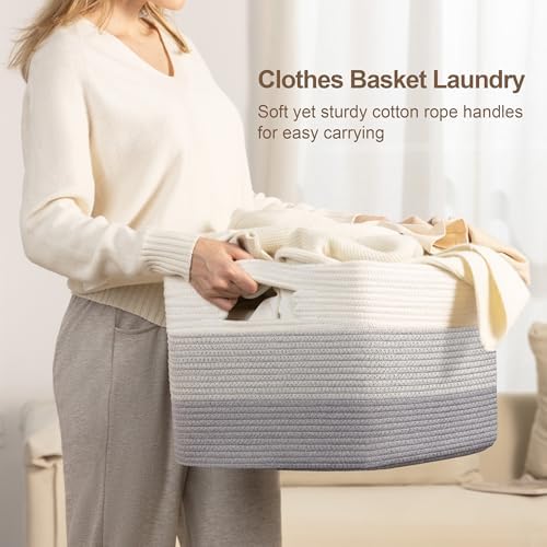 72L Large Woven Laundry Basket Hamper with Handles, Gradient Grey - Image 3