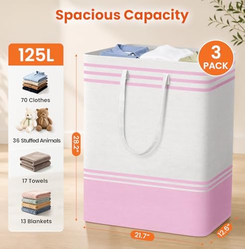 TranquilRelax 3-Pack Laundry Basket, Laundry Hamper, Pink-125L - Image 2