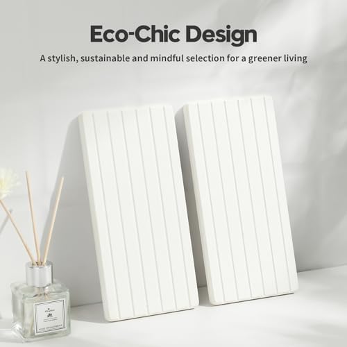 2PCS Water Absorbing Stone Drying Tray Mat for Bathroom Sink & Kitchen Counter Faucet Organizer, Quick Dry Dish Rack Soap Dispenser Sponge Holder, Vanity Sink Caddy Bar Coaster, Ivory White 8“x 4” - Image 6