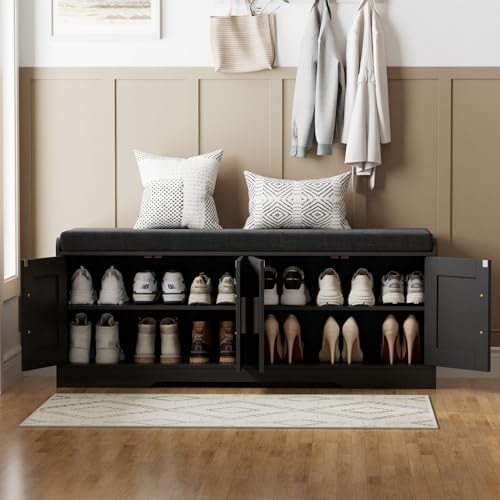 Homleke Shoe Storage Bench, 4 Doors & Thickened Padded Seat Cushion - Image 4