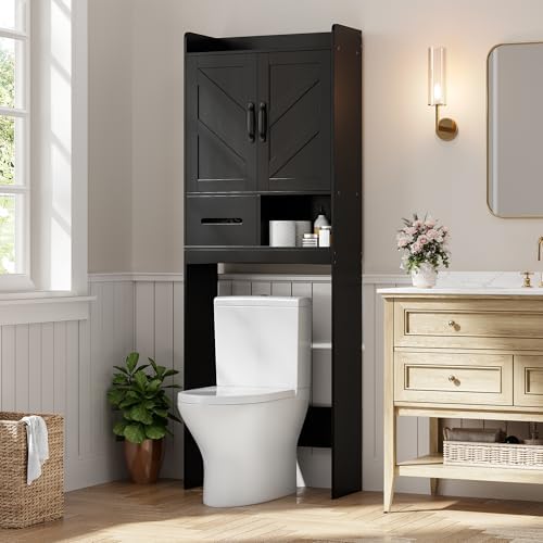IDEALHOUSE Over the Toilet Storage Cabinet,Bathroom Organizers and Storage with Anti-Tip Device and Adjustable Shelf for Bathroom,Restroom,Laundry,Black by IDEALHOUSE