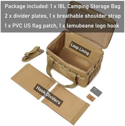 Tactical Camping Storage Bag 18L Tactical Utility Tote Bag Camping Cookware Organizer Trunk Organizer (Khaki) - Image 3