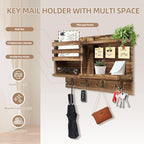 Key Holder Wall Mount, Solid Wood Key and Mail Organizer for Wall(Self Adhesive or Drill), 8 Hooks Key Rack for Entryway Hallway Bedroom Farmhouse Home Decor (Burnt Brown) - Image 2