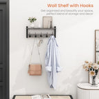 Homode Wall Hooks with Shelf, Coat Rack Wall Mount, Entryway Shelf with Hooks for Clothes, Backpack, Key, Purse - Rustic Grey - Image 2