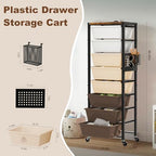 Rolling Cart with Drawers, Rolling Storage Cart with Large Plastic Drawers & Wooden Tabletop, Utility Cart with Pegboards & Basket, Storage Drawers Cart for Living Room, Classroom, Bedroom, Office - Image 2