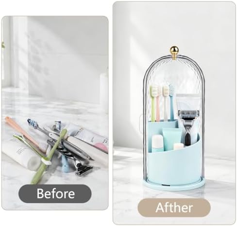 Toothbrush Holder with Cover for Bathroom Countertop, Organizer, Blue - Image 7