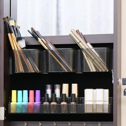Full Length Mirror Jewelry Cabinet Organizer for Makeup and Jewelry, Lockable Door Wall-Mounted Jewelry Armoire with Shelves and Behind-the-Door Storage Rustic Brown - Image 2