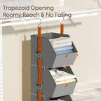 Homsorout Collapsible Hanging Closet Organizer - 3 Tier Closet Shelves Storage System with Hooks, Fabric Hanging Storage Bins for Clothes, Foldable Storage Basket for Laundry, Bedroom, Rv, Grey - Image 4