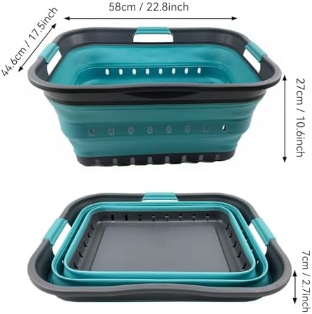 SAMMART 42L (11 gallon) Collapsible Plastic Laundry Basket - Foldable Pop Up Storage Container/Organizer - Space Saving Hamper/Basket (Grey/Crystal Blue) - Image 3