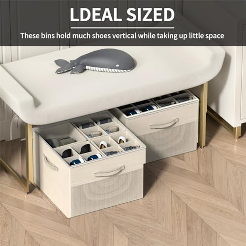 Aokeyee Shoe Organizer for Closet,Foldable Shoe Storage Organizer Box Bin with Adjustable Dividers and Clear Cover, Fits up to 16 Pairs - Image 4