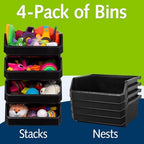 ReadySpace Extra Large Stackable Plastic Storage Bins, 4-Pack, Black - Image 4