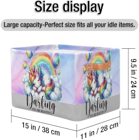Rainbow Unicorn Storage Basket Toy Storage Bins Collapsible Cube Organizer - Image 4