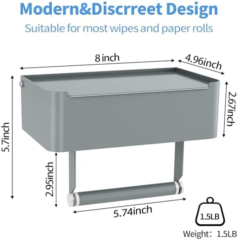 JUYSON Toilet Paper Holder, Toilet Paper Holder with Shelf, Grey - Image 2