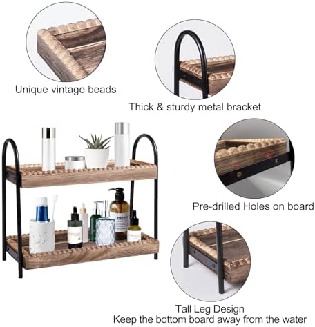 BDBDYEAY Bathroom Countertop Organizer, 2 Tier Vanity Organizer and Storage for Cosmetic Skincare Perfume, Wood Bead Storage Shelf for Bathroom Kitchen Coffee Station - Image 4