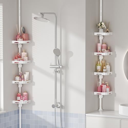 shuang qing 4-Tier Corner Shower Caddy Tension Pole Organizer, White - Image 5