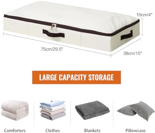 AMJ 4" Foldable Underbed Storage Closet Organizers and storage bins, Under Bed Garment Storage Bins, Folding & Washable, Soft Zip Lid, Beige - Image 2