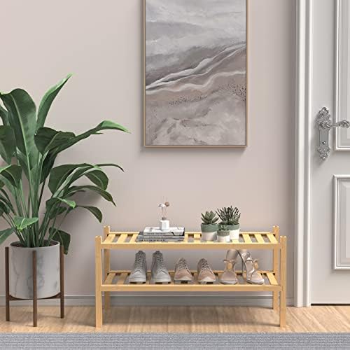 ROMGUAR CRAFT (Thick Bamboo Shoe Rack for Entryway, 2-Tier Free Standing Shoe Racks Stackable Shoe Rack Organizer for Hallway Closet Living Room 27 x12 x14 Inches - Image 2