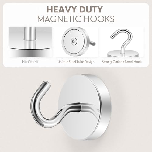 Neosmuk Magnetic Hooks Steel Tube Design for Cruise,130lb+ Silver,10 Pack - Image 6