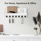 Lwenki Key Holder Wall Mount, Entryway Key and Mail Holder with 7 Sturdy Hooks for Sunglasses, Dog Leash, Decorative Wall Shelf with Mounting Hardware, 15”W x 6.7”H x 4.2”D (White) - Image 5