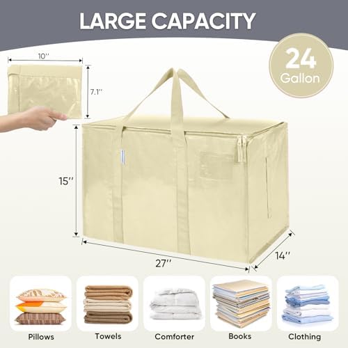 TICONN 2 Pack Extra Large Moving Bags Heavy Duty with Zippers & Carrying Handles, Durable Storage Bags Moving Boxes for Closet Organizers and Storage (2 Pack, Cream) - Image 5