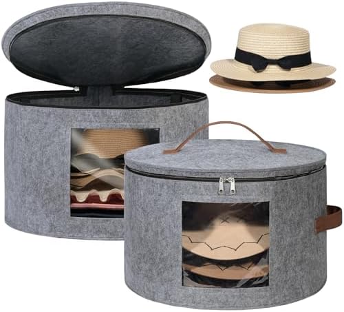 Lifewit Round Cowboy Hat Box for 7 Caps, 37L Hat Organizer BagGray, 2 Pack by Lifewit