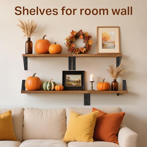 BAYKA Floating Shelves for Wall, Wood, Dark Brown, Set of 3, 16in - Image 5