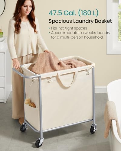 SONGMICS Laundry Basket with Wheels, 1-Section, 47.6 Gallons (180 L) - Image 3
