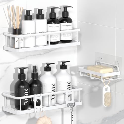 YASONIC Shower Caddy Adhesive, Rustproof Shower Organizer with Soap Holder, Large Capacity Shower Shelves for Inside Shower, No Drilling Bathroom Organizers and Storage for Home Decor（3 Pack White） by YASONIC