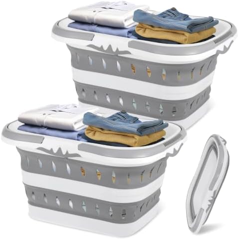 2 Pack Collapsible Laundry Baskets with Comfort Handles, 10.6 Gallon Collapsible Laundry Clothes Hamper Portable Space Saving Pop-Up Laundry Hamper Storage Container by Unknown