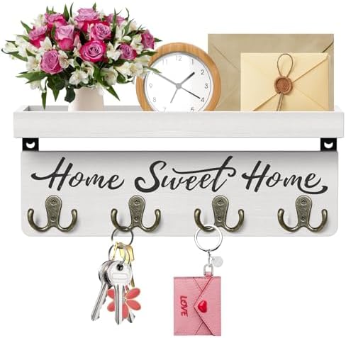 buways Key Holder Wall Mount with 8 Hooks and Cozy Home Sign(White) by buways
