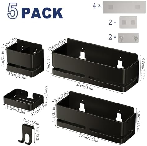 Bathroom Shower Caddy,No Drill Shower Shelves(5-piece Set-Black) - Image 2