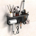 Hair Dryer Holder Wall Mounted Adhesive/Drilling, Hair Dryer Storage Organizer with Shelf & Hooks for Bathroom, Blow Dryer Holder, Hair Tool Organizer (Grey) by Unknown