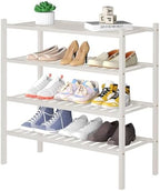 ROMGUAR CRAFT 4 Tier Bamboo Shoe Rack for Closet Free Standing Wood Shoe Shelf for Entryway Small Space Stackable 27"x11"x26" (White) by ROMGUAR+CRAFT
