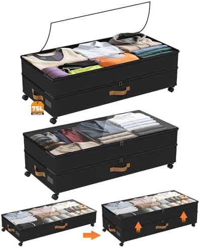75L 2 Pack Adjustable Under Bed Storage with Wheels by Unknown