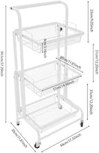 3 Tier Foldable Rolling Cart, Metal Rolling Utility Cart Adjustable Movable Storage Organizer with Wheels for Living Room, Kitchen, Bathroom Bedroom and Office, (White) - Image 6